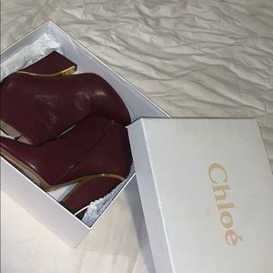 Chloe Dark Red Booties with Gold Heel